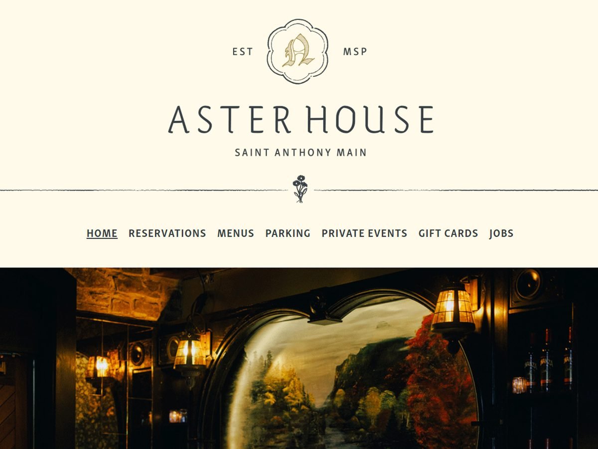 Homepage of the Aster House website, shown in a browser window